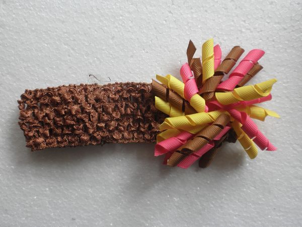 Crochet headbands with korker bows Hair hoop curly ribbon bows korkers Children's headband Head wraps hair band PD011