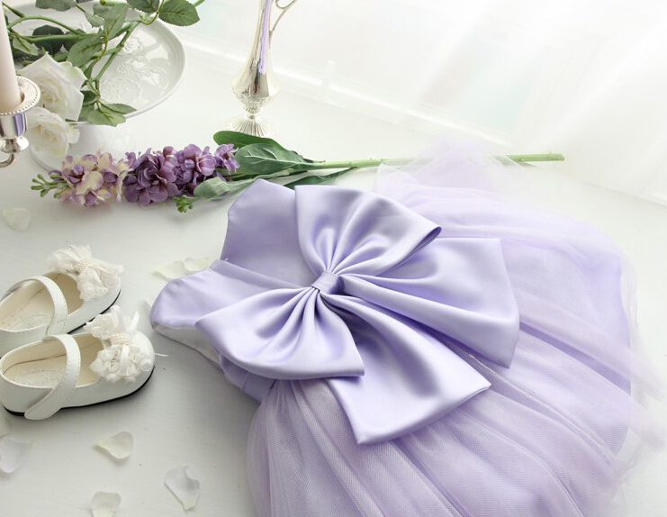 2015 New Lovely Bridal Flower Lavender Children Dresses Sleeveless Tulle Flower Waistband Bow Sweet Little Girls Pageant Dresses Customized