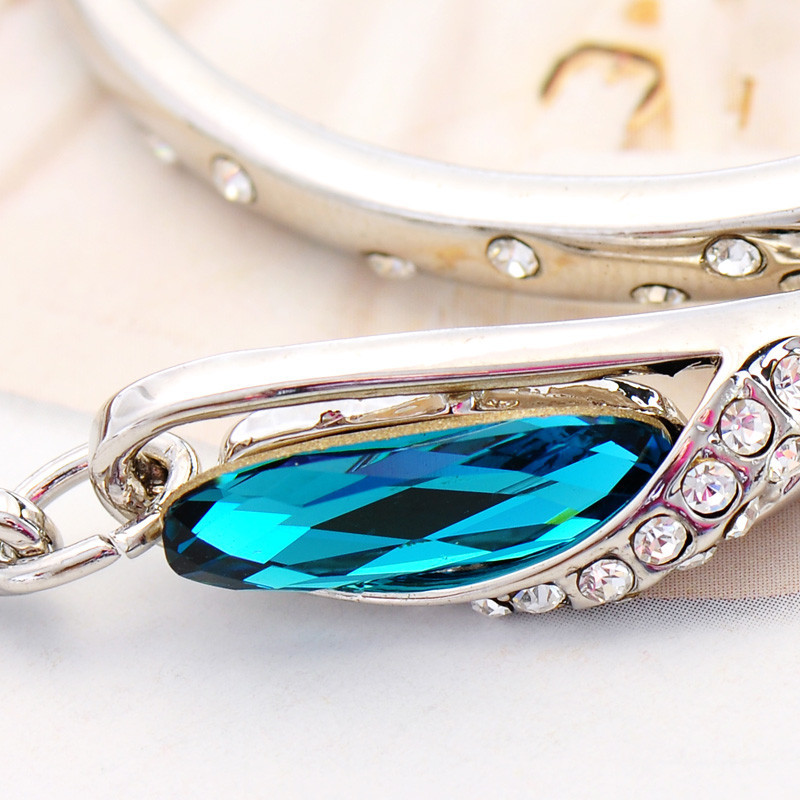 Luxurious Blue Diamond Bangle Bracelet 925 Sterling Silver Glass shoes Bracelet High Quality Alloy + Rhinestone Crystal Glass