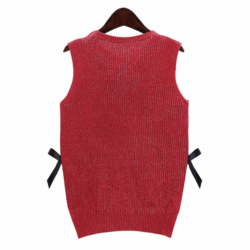 Pullover 2015 New Autumn Winter Fashion Women Sweater Loose Bow Sleeveless Sweater Vest Casual Tops Pull Femme Plus Size FG1511