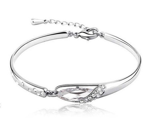 Luxurious Blue Diamond Bangle Bracelet 925 Sterling Silver Glass shoes Bracelet High Quality Alloy + Rhinestone Crystal Glass