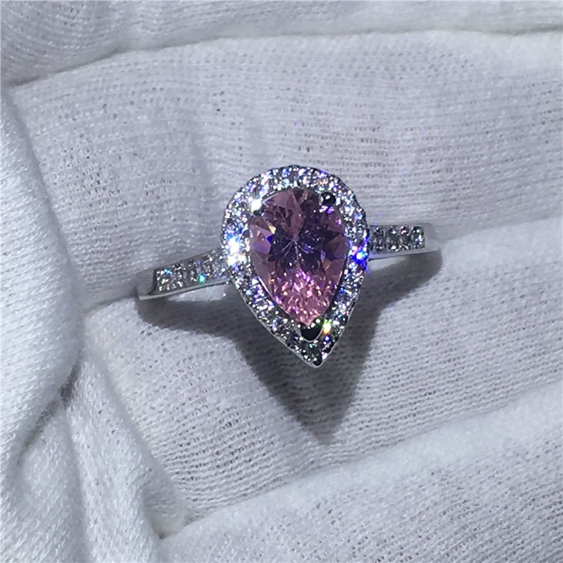 Handmade Jewelry 925 Sterling silver Engagement wedding band rings for women Pear cut 3ct Pink 5A zircon crystal Bijoux