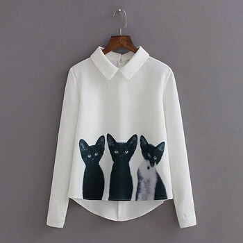 Women Fashion Blouse 3D Cat Printed Pullover Shirt Lapel Neck Long Sleeve White Top Casual Lady Blusas Korean Style Casual Blouses, Photo
Women Fashion Blouse 3D Cat Printed Pullover Shirt Lapel Neck Long Sleeve White Top Casual Lady Blusas Korean Style Casual Blouses, Photo