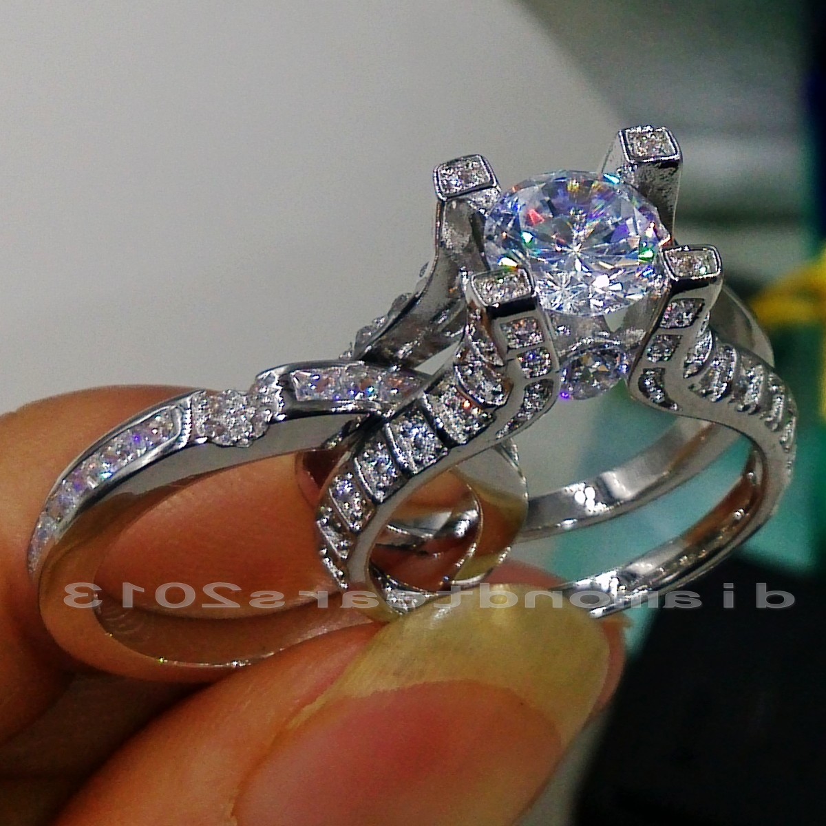 10kt Gold Filled White Topaz Simulated Dia Engagement Wedding Ring Set for Women Sz 5/6/7/8/9/10 Free Shipping