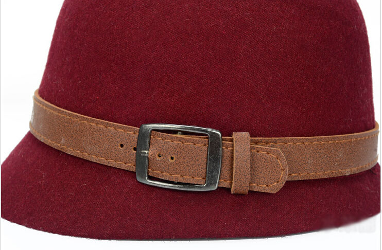 2015 Fashion Women Solid Beach Belt Buckle Bowler Fedora Hat Bowler Caps