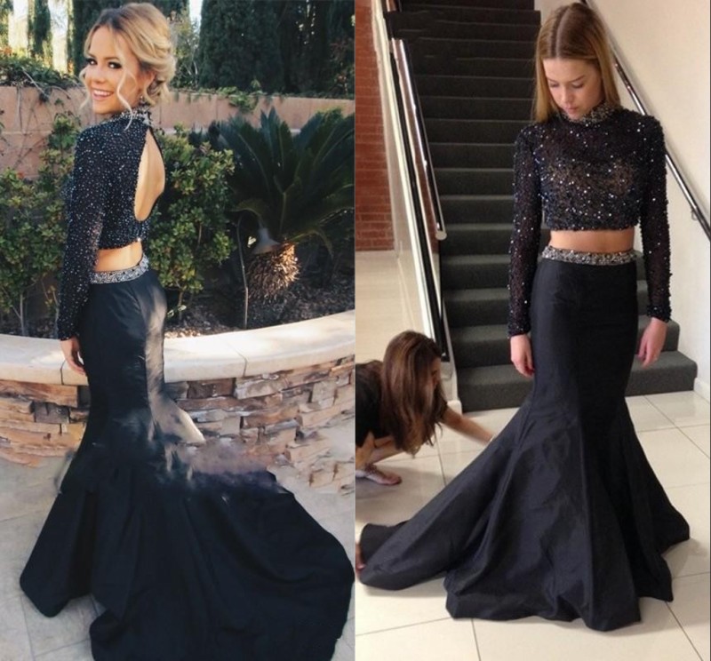 2016 Black Two Pieces Prom Dresses Sparkly Beaded High Neck Long Sleeve Mermaid Skirt Evening Gowns Custom Made Formal Party Dresses, Sage
2016 Black Two Pieces Prom Dresses Sparkly Beaded High Neck Long Sleeve Mermaid Skirt Evening Gowns Custom Made Formal Party Dresses, Sage