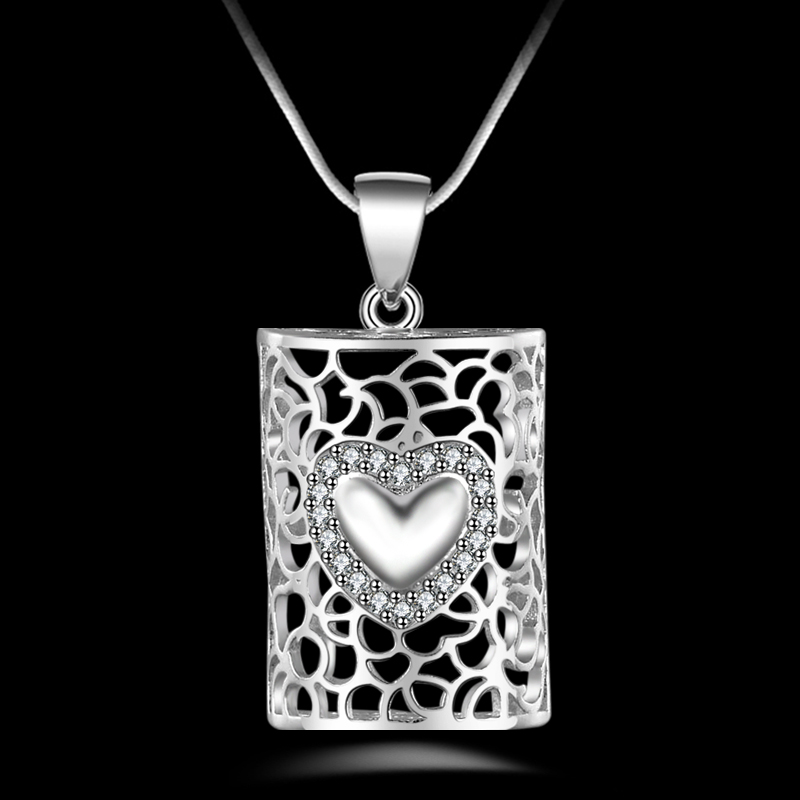 Free shipping fashion high quality 925 silver Heart cards With diamond jewelry 925 silver necklace Valentine's Day holiday gifts hot 1641