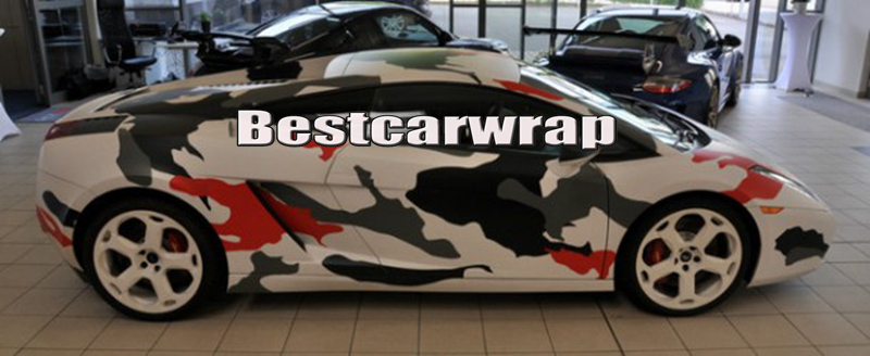 Red white Black arctic Camo Vinyl Car Wrap Film With Air Rlease Gloss / Matt Snow Camouflage Pixel Car Sticker 1.52x30m/Roll(5x100ft)