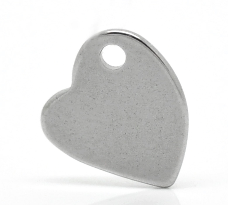 Wholesale-20 Silver Tone Stainless Steel Heart Charm Pendants Blank Stamping Tags 11x10mm