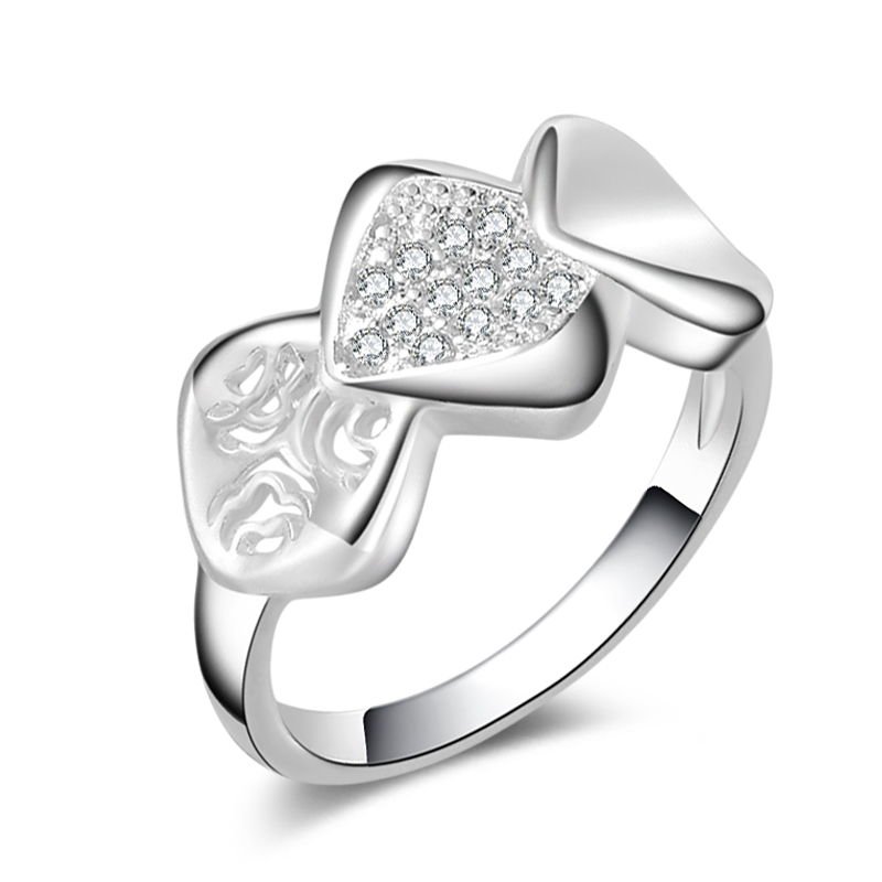 Free Shipping New 925 Sterling Silver fashion jewelry rhombus White Diamond With Pave zircon ring hot sell girl gift 1727