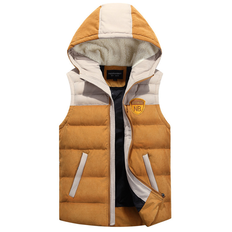 Fall-New Casual Duck Down Hooded Vest Mens Winter Sleeveless Jacket Plus Size Army Green Spliced Colors Thick Warm Waistcoat orange