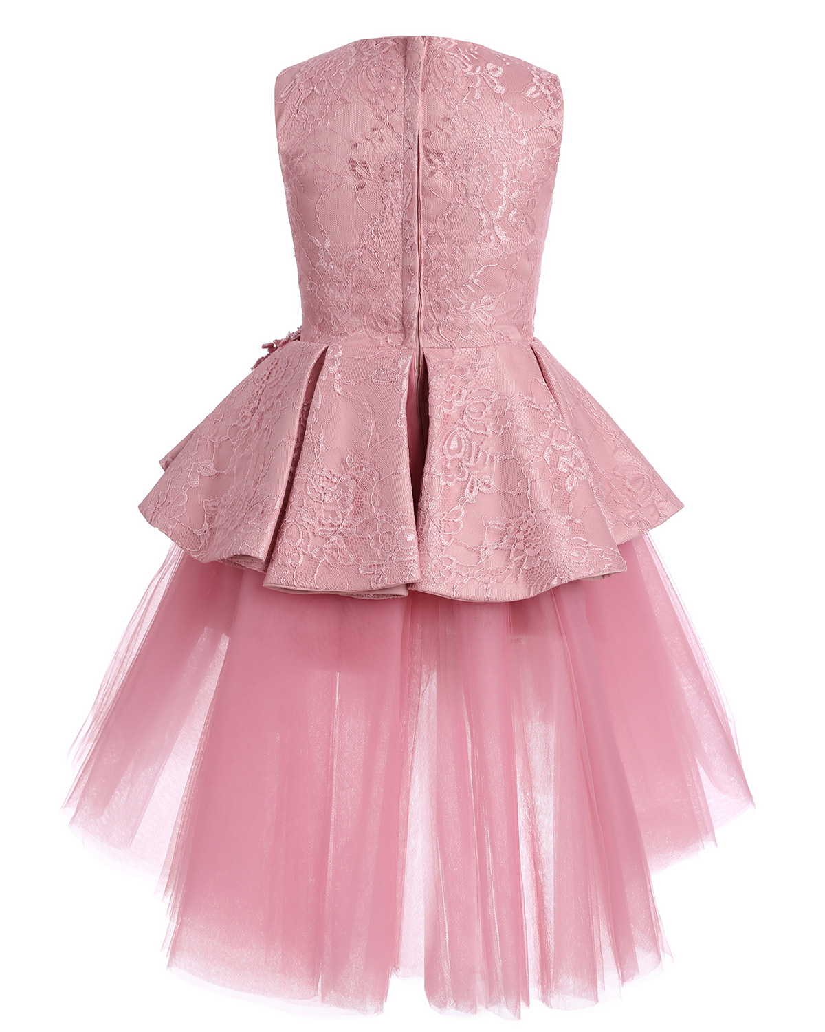 Cute Pink Pageant Dresses Jewel Neck Sleeveless Lace Short Tiered Ruffles Flower Girls Tulle Skirt Birthday Party Real Image