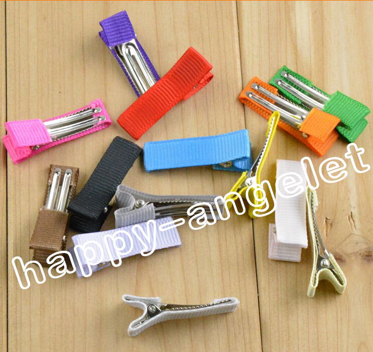 35mm mini girl Ribbon Hair Bows Clip double Prong Ribbon Lined Alligator Hair Clip Hair Accessories FJ3203
