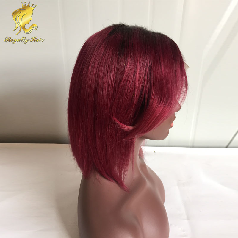 Full lace ombre human hair wigs bob short ombre two tone wig glueless ombre #1b burgundy human hair with bangs
