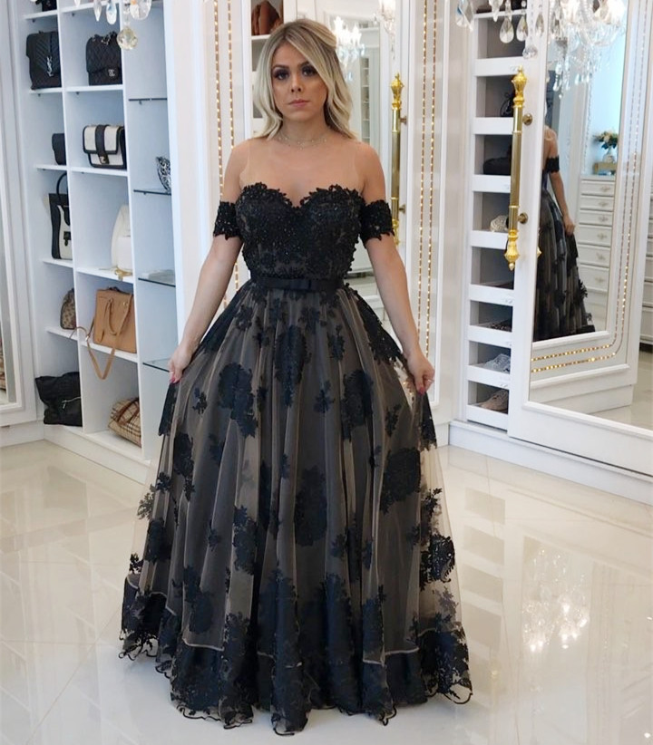 Attractive Lace Appliqued Backless Prom Dresses Sheer Jewel Neck Beaded Evening Gowns A E Vestidos De Fiesta Or Length Formal Dress 0220
