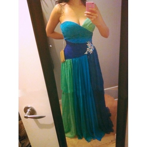 Real Image Colorful Chiffon Prom Dress Crystal Beaded Cross Ruffles Sweetheart A Line Floor Length Long Prom Dresses Under $50 Lace Up Back
