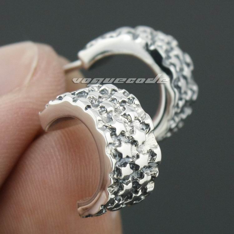 925 Sterling Silver Stars Mens Biker Rocker Earring 8R011A