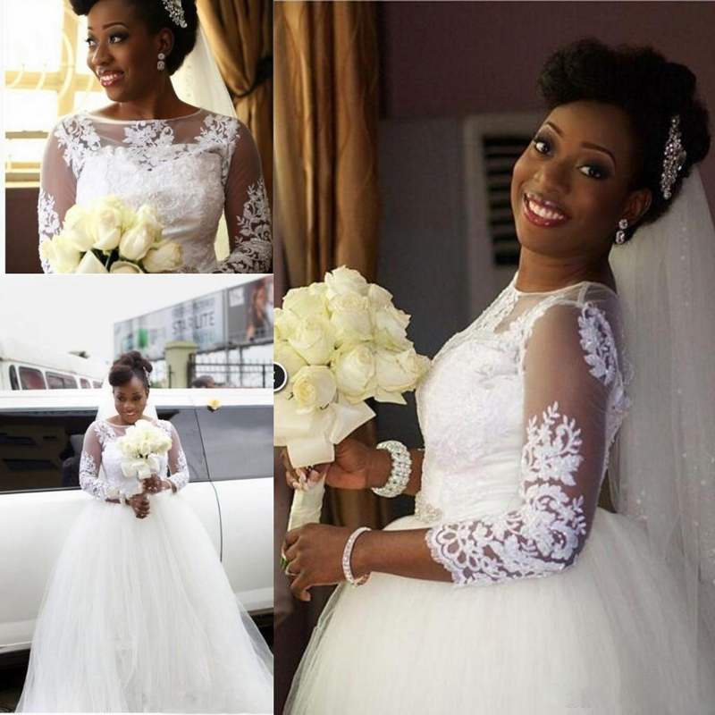 2018 Winter African Wedding Dresses Vintage 3/4 Long Sleeves Appliques Sheer Neck Illusion Back Puffy Saudi Arabia Bridal Gowns Cheap, Red
2018 Winter African Wedding Dresses Vintage 3/4 Long Sleeves Appliques Sheer Neck Illusion Back Puffy Saudi Arabia Bridal Gowns Cheap, Red