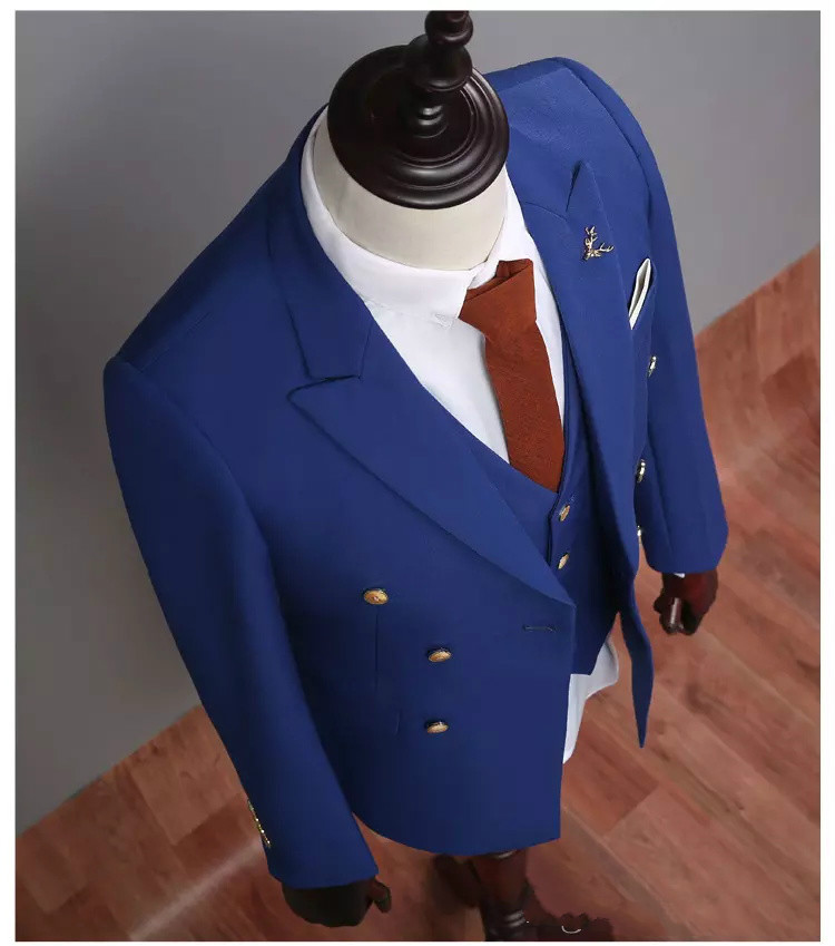 Formal Occasion Men Suits Slim Fit Groom Tuxedos Wedding Suits Mens 3 Pieces (Jacket+Pant+Vest) Royal Blue Suits Best Man Tuxedos Gentleman