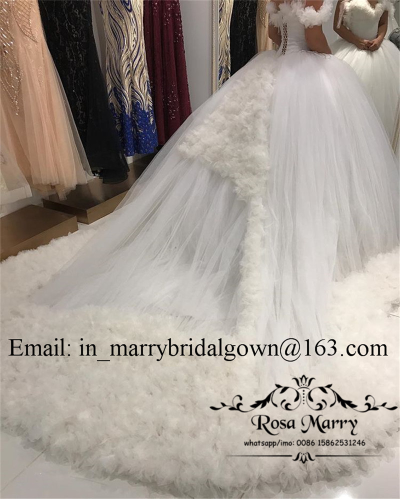 Princess 3D Floral Ball Gown Wedding Dresses 2020 Off Shoulder Nigeria African Arabic Puffy Tulle Country Victorian Dubai Bridal Gowns