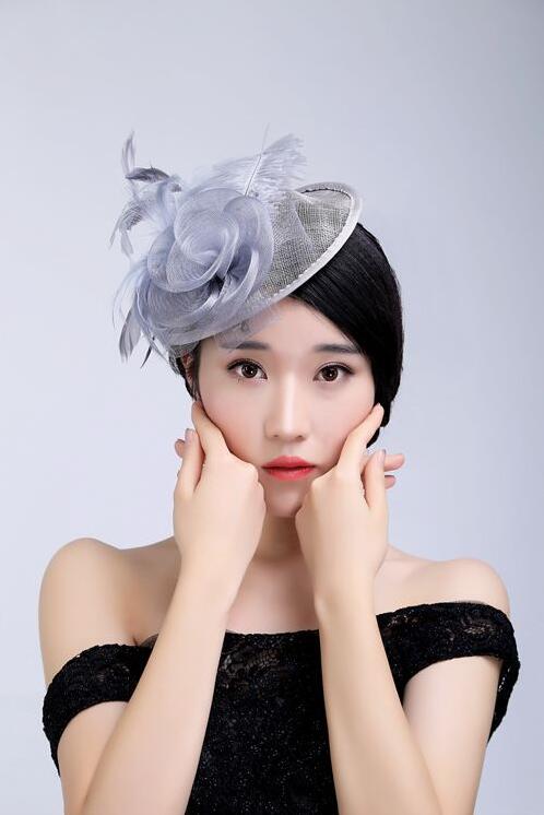 Ostrich hair color lady hat Creative Design hat female hat slap-up party hat bride headdress free shipping HT24