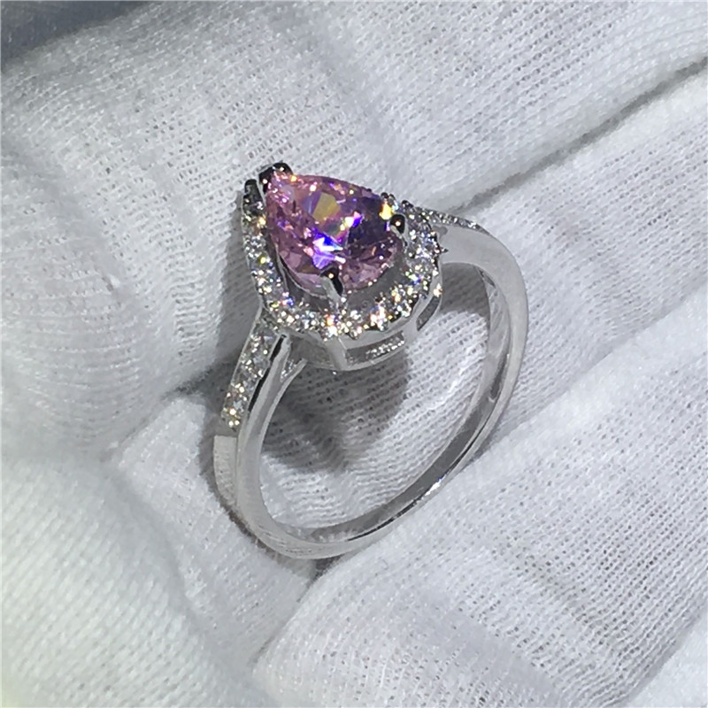 Handmade Jewelry 925 Sterling silver Engagement wedding band rings for women Pear cut 3ct Pink 5A zircon crystal Bijoux