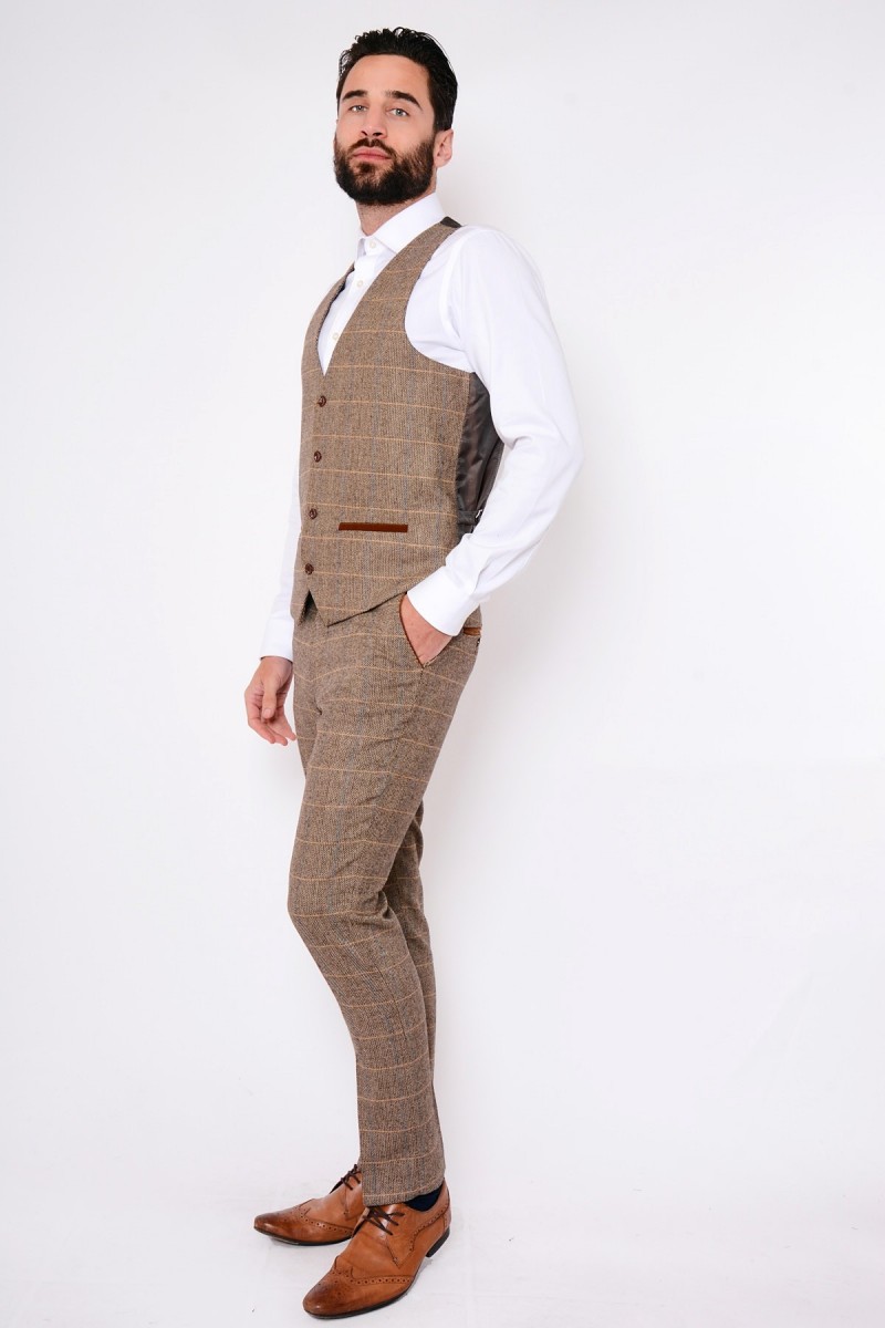 Custom Made Handsome Mens Suits Fashion Brown Glen Plaid High Quality Wedding Suits Warm Groom Tuxedos For Best Man(Jacket+Vest+Pants)