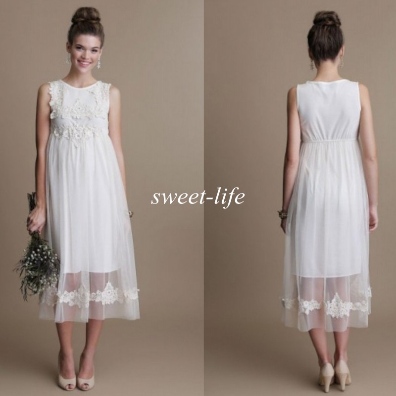 Vintage Short Maternity Wedding Dresses Tea Length Tulle Lace Bateau Sleeveless Empire Waist 2019 Cheap Beach Wedding Party Bridal Gowns, Champagne
Vintage Short Maternity Wedding Dresses Tea Length Tulle Lace Bateau Sleeveless Empire Waist 2019 Cheap Beach Wedding Party Bridal Gowns, Champagne