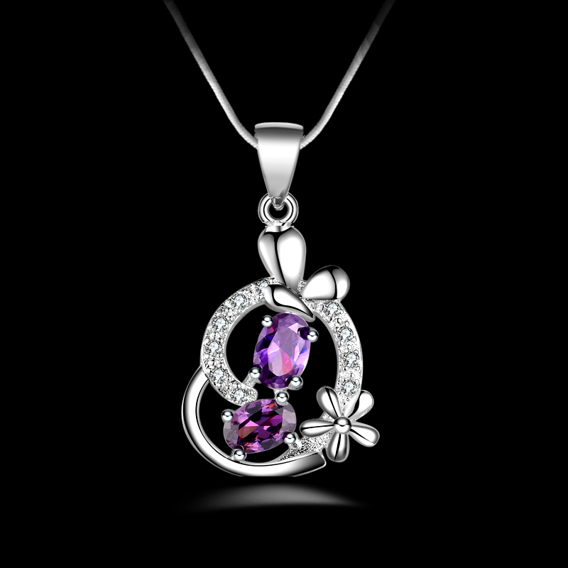 Free shipping fashion high quality 925 silver Heart Purple diamond jewelry 925 silver necklace Valentine's Day holiday gifts Hot 1680