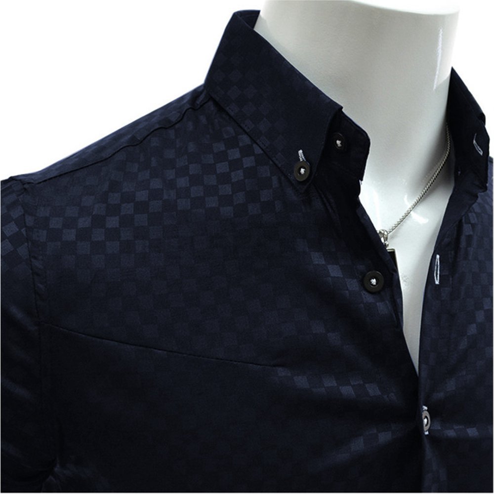 New 2015 Mens Summer Fashion Slim Fit Shirt Tops Short Sleeve Dark Plaid Casual Dress Shirts High Quality 3 Colors Size L XL XXL FG1511