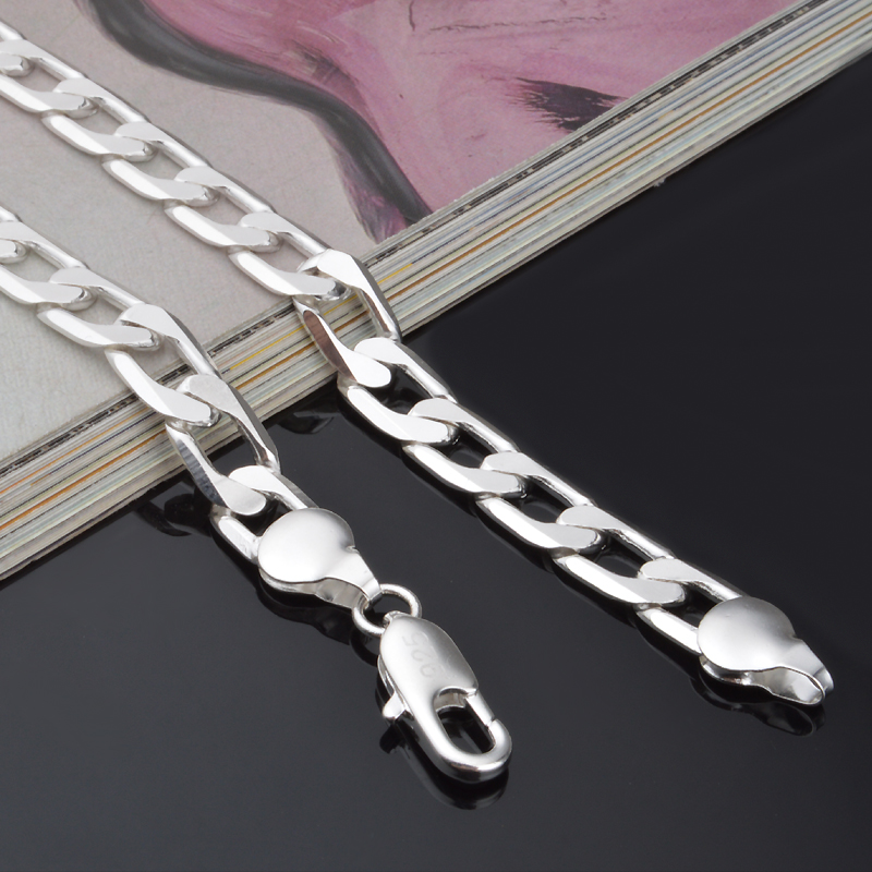 Hot 925 Sterling Silver plated 7mm 16'' 18'' 20" 22'' 24'' Flat Chain Necklace Mens Necklace Christmas Gi
