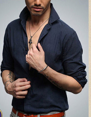 Wholesale-Quick Drying Men's Casual Chambray Shirts Summer Beach Style Outdoor Jacket Cotton Long Sleeve Brands Autumn Sale!
