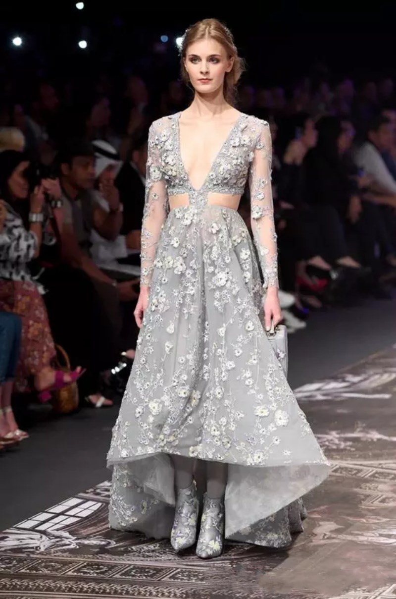 Vintage Great Gatsby Long Sleeve High Low Prom Dresses luxury 3D Applique Floral Cutside Occasion Evening Pageant Gown 2022