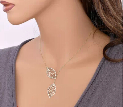 30PCS Double Nature Leaf Necklaces Plant Lariat Leaf Pendant Necklace Tree Hollow Fallen Leaves Necklace for Ladies Women