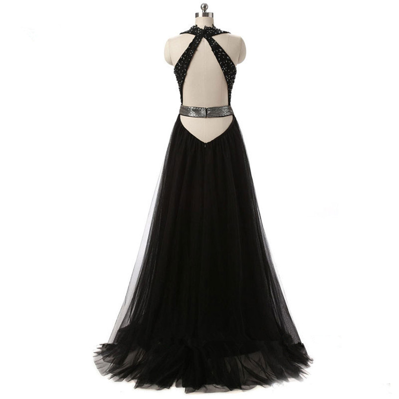 2017 Sexy V-Neck Backless Lace A-Line Formal Evening Dresses With Beading Tulle Floor-Length Plus Size Prom Party Celebrity Gowns BE24