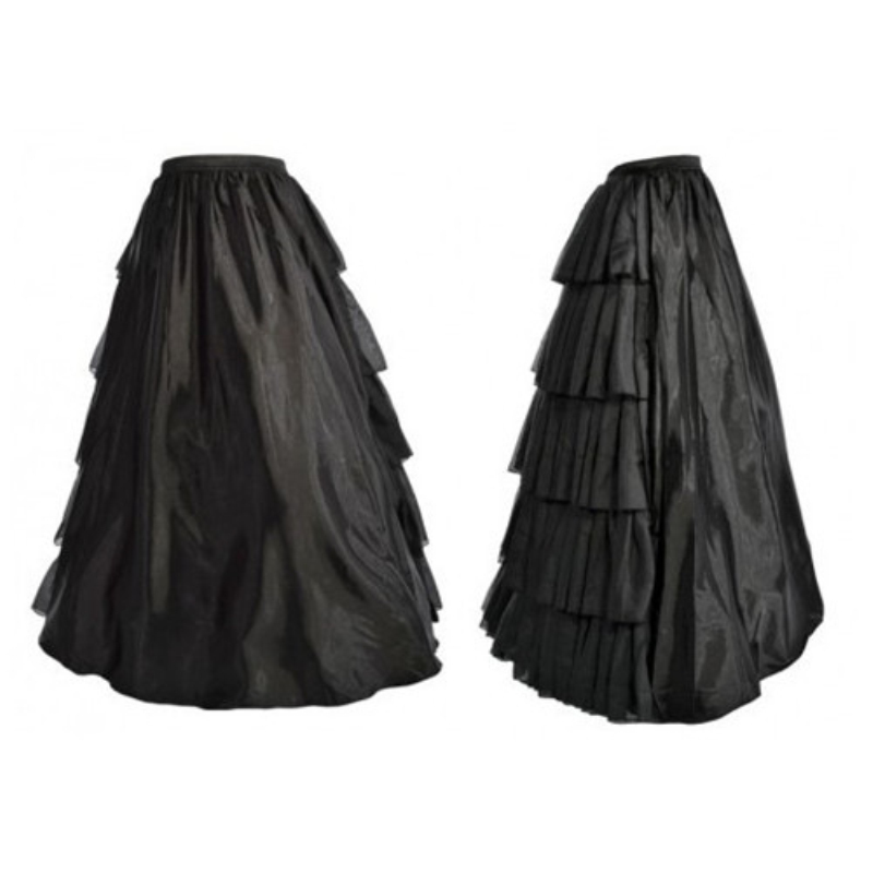 Women Gothic Lolita Multi-layers Ruffles Long Black Skirt Elastic High Waist Prom Corset Matching Skirt for Christmas Halloween Party