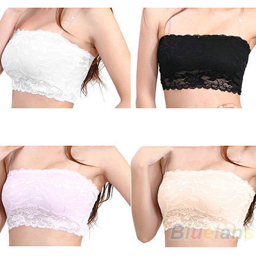 Women's Sexy Lace Casual Crop Boob Tube Top Bandeau Bra Strapless Seamless Solid Black White Pink Nude 02VA