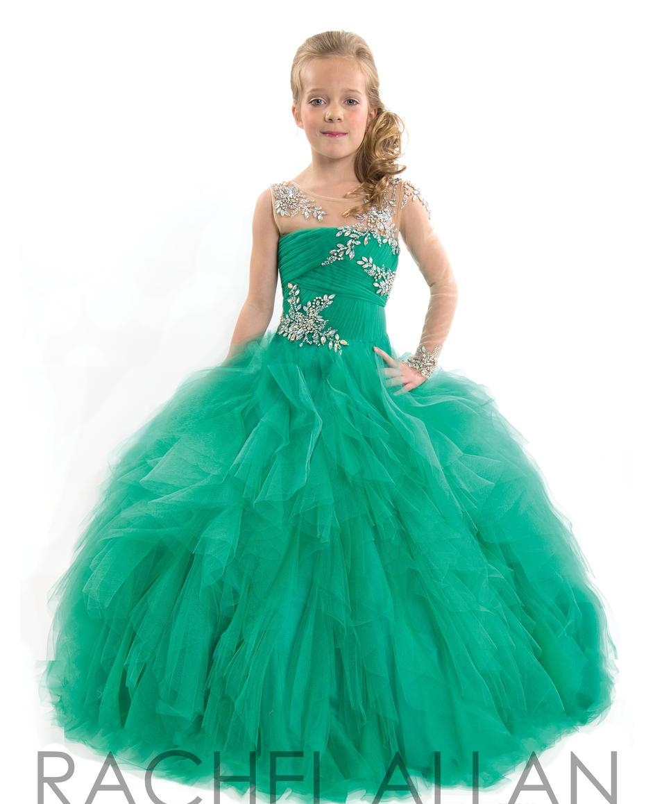 Crystal Illusion Long Sleeve Girl's Pageant Dresses Rachel Allan Ruffles Tulle Birthday Party Ball Gown Flower Girls Dresses HY1142