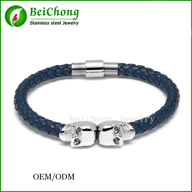BC Jewelry Northskull Navy Blue Nappa Leather 18kt. Rose Gold Northskull Twin Bracelet , Fashion men leather bracelet BC-191
BC Jewelry Northskull Navy Blue Nappa Leather 18kt. Rose Gold Northskull Twin Bracelet , Fashion men leather bracelet BC-191