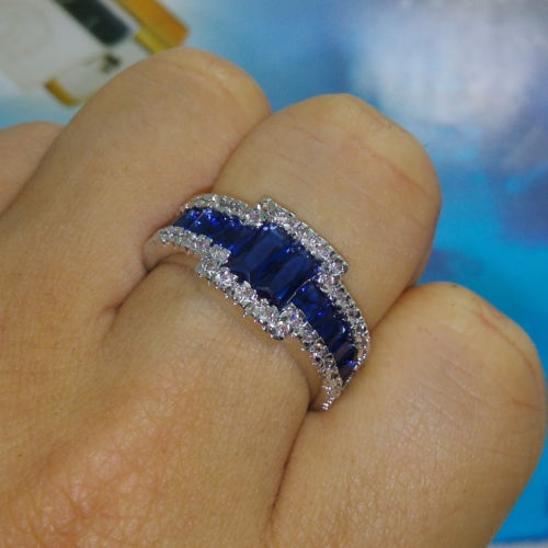Luxury Size 9/10/11 Brand Jewelry 10kt white gold filled Blue Sapphire Gemstones Men Wedding Ring patty gift with box