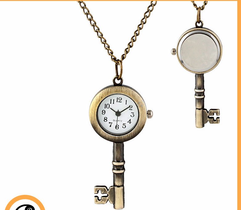 Wholesale golden snitch pocket Key watches necklace with chain antique pocket fob watches PW013, Brown