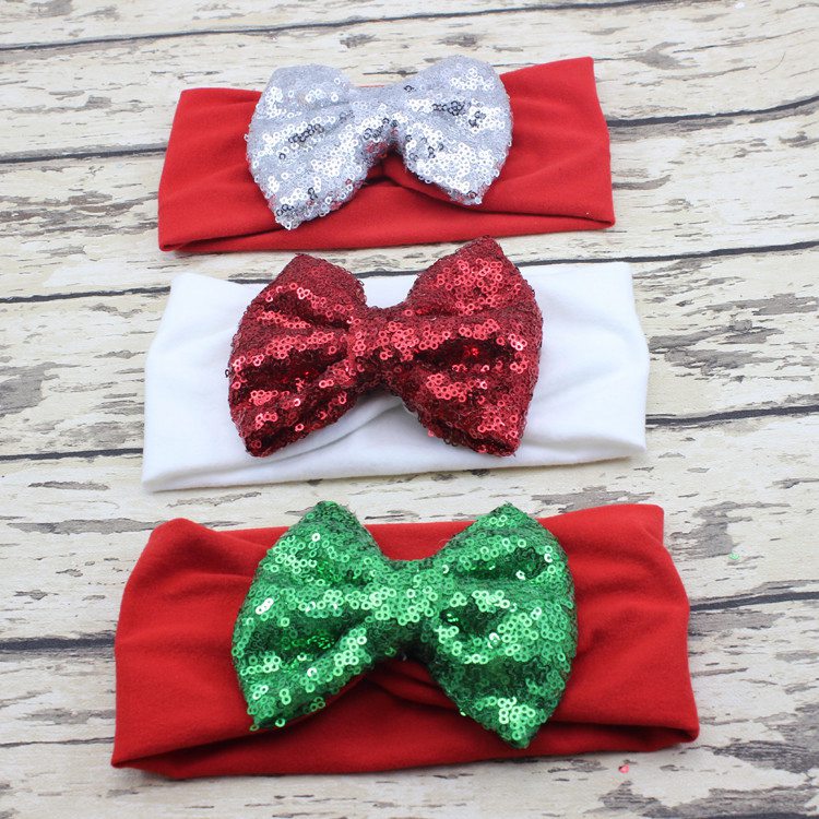 Girl baby Christmas hair accessory Sequins bowknot Head wrap Headwrap Elastic head band Turban Twist Hairband Vintage hair band FD6566