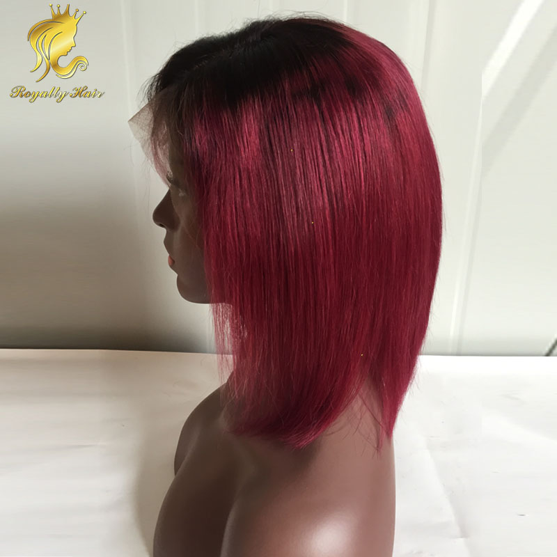 Full lace ombre human hair wigs bob short ombre two tone wig glueless ombre #1b burgundy human hair with bangs