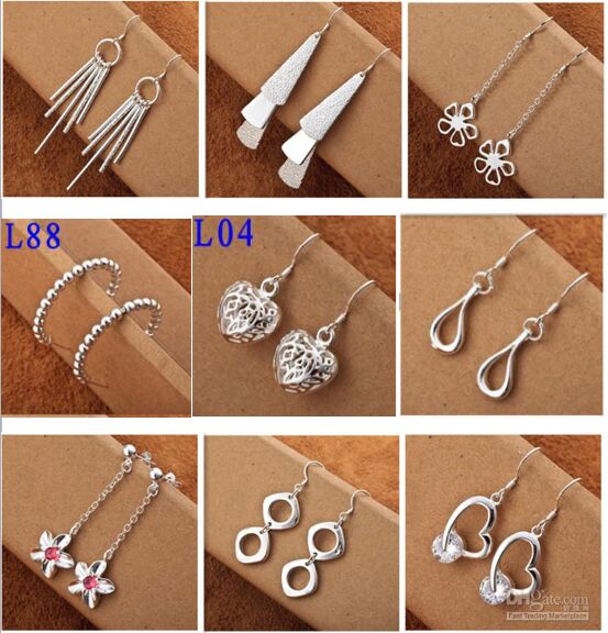Mix style 925 Silver jewelry Charming women/girls Dangle Earrings 50Pairs Multi Choices Earrings mix order Free shipping Best gift 1758