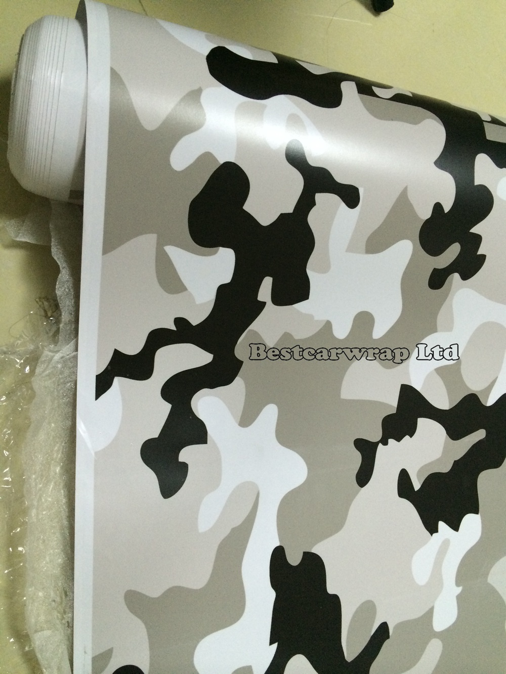 Black white grey Camo Vinyl Film Snow Camouflage Vinyl Car Wrap Air Bubble Free Winter Wrap Snow Camo Wraps Size:1.52 x 30m/Roll(5ft x 98ft)