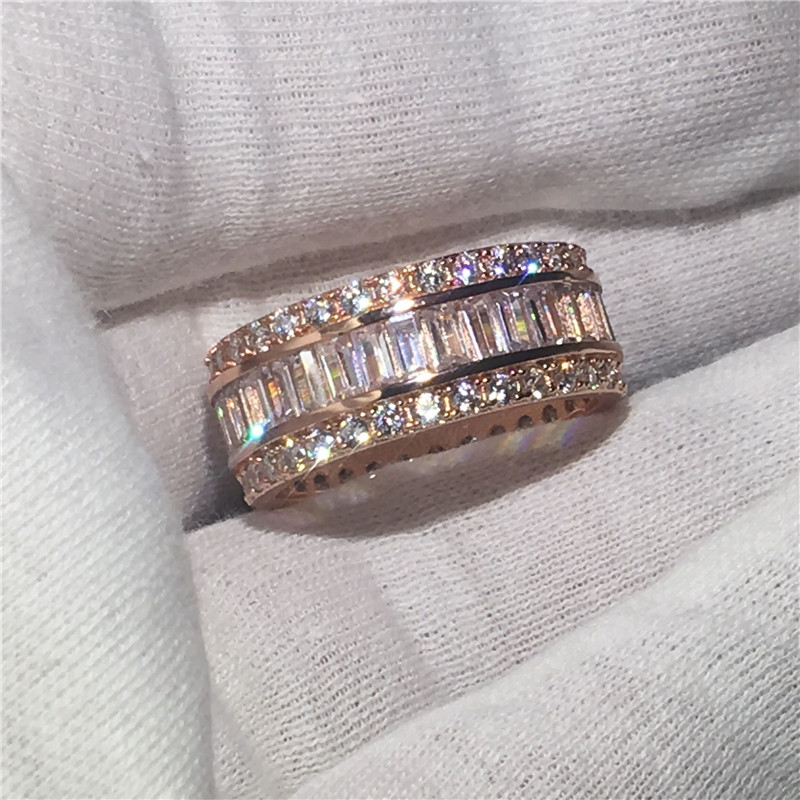 Romantic ring channel setting princess cut 5A zircon stone Rose gold filled Anniversary wedding band rings for women men Bijoux
