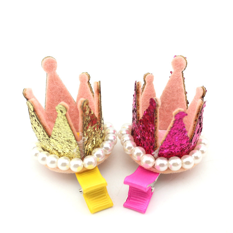 New Kids Girls Xmas Dacing Party Hair Clips Crown Pearl Princess Barrette Ribbon