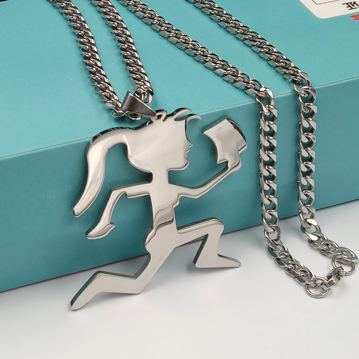 Free ship High Polished silver ICP Jewelry Silver Stainless Steel Hatchet Women Juggalette Pendant with 5mm 24inches Cuban Chain Necklace