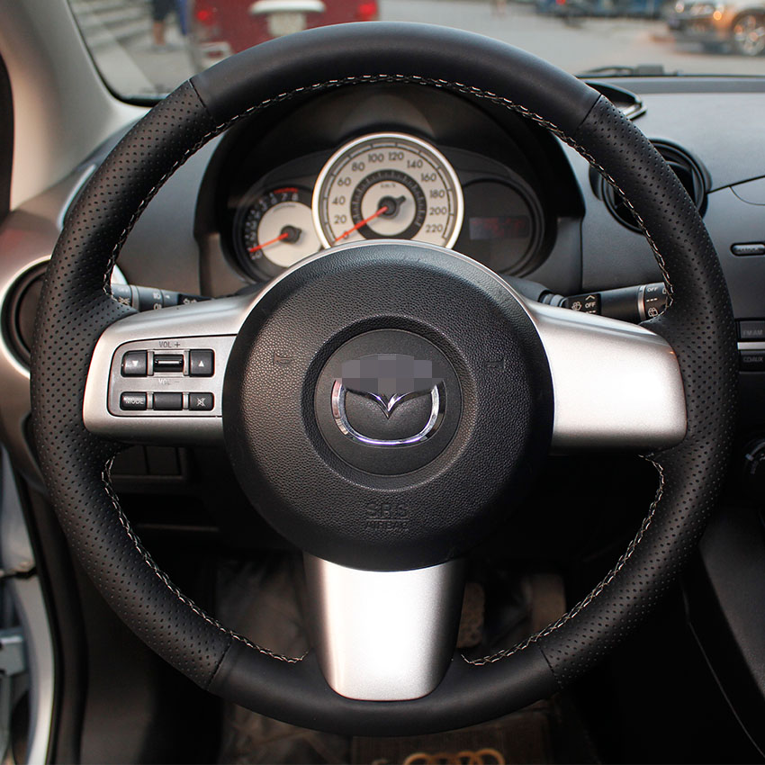 Steering wheel cover Case for Mazda 2 Genuine leather DIY Hand-stitch Car styling Anti-slip