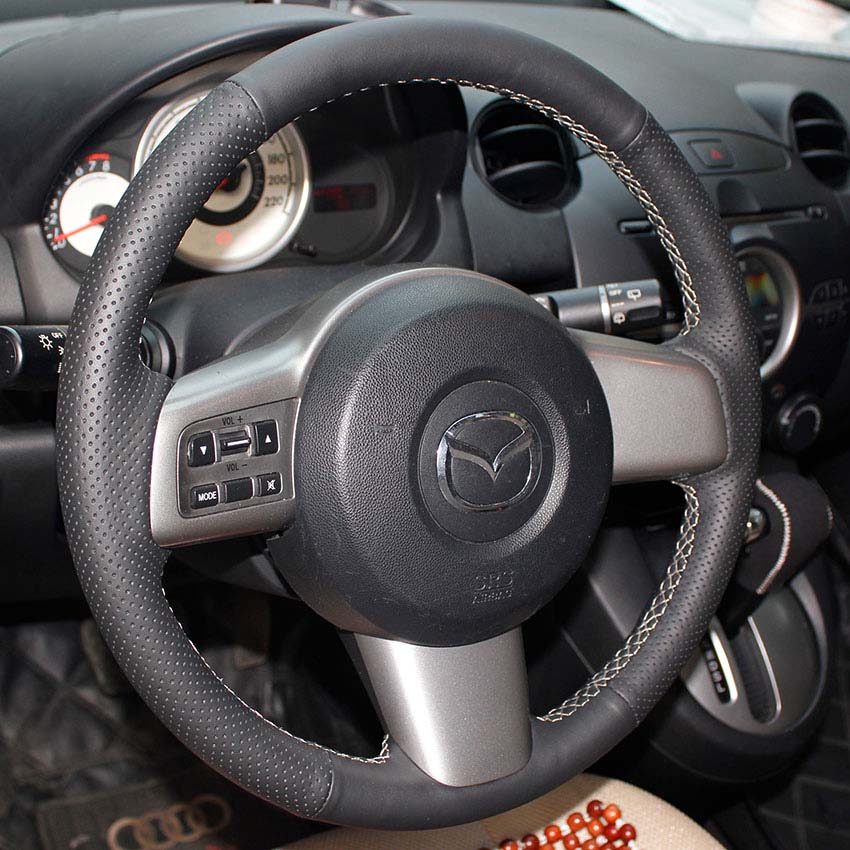 Steering wheel cover Case for Mazda 2 Genuine leather DIY Hand-stitch Car styling Anti-slip